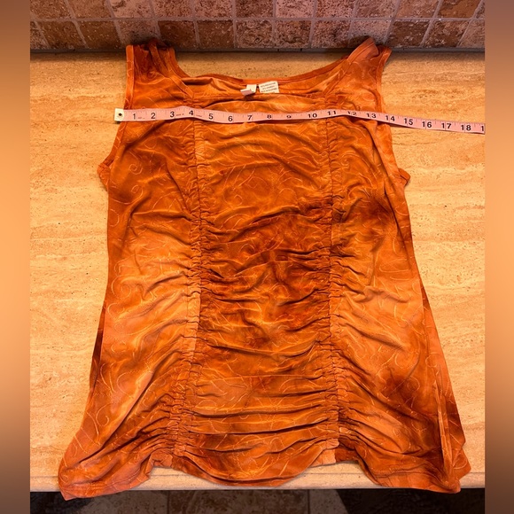 Orange Brown Tank Top Floral Embroidered Stretchy Shirt Sami Jo Size L - Picture 5 of 5